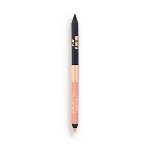 Sleep Cheat Eyeliner open A double-sided eyeliner pencil in jet black and nude beige.