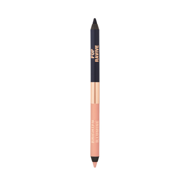 A double-sided eyeliner pencil in jet black and nude beige.