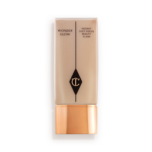 Wonderglow Closed Rectangle bottle with a rose-gold lid and a beige fill