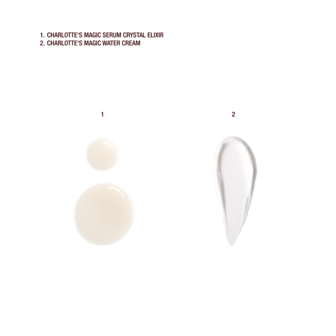 Texture swatches of Starfell Treasure Box: Deluxe sample of serum crystal elixir, TS setting spray + TS magic water cream Texture swatches of Starfell Treasure Box: Deluxe sample of serum crystal elixir, TS setting spray + TS magic water cream