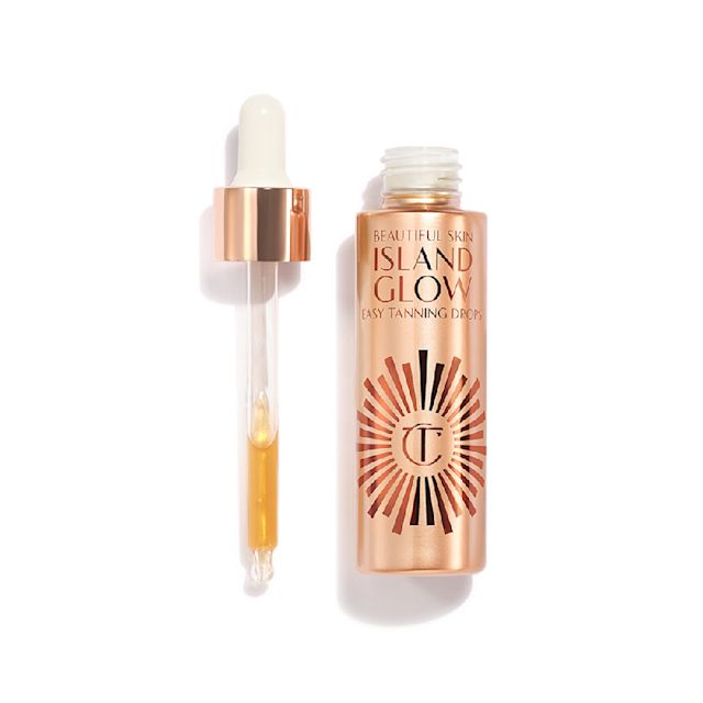 Glow Drops packshot for blog Charlotte's Beautiful Skin Island Glow Easy Tanning Drops bottle and dropper