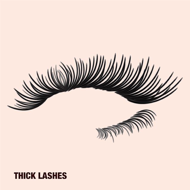 Thick lashes Thick eyelashes with a dramatic, voluminous look