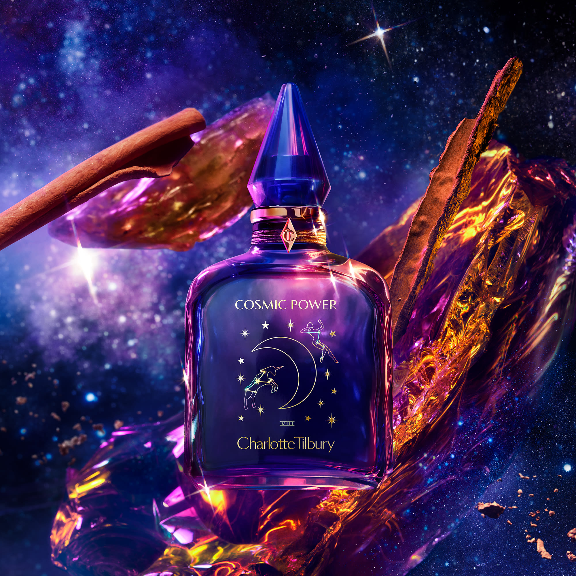 Cosmic Power art Cosmic Power fragrance bottle artwork with celestial backdrop