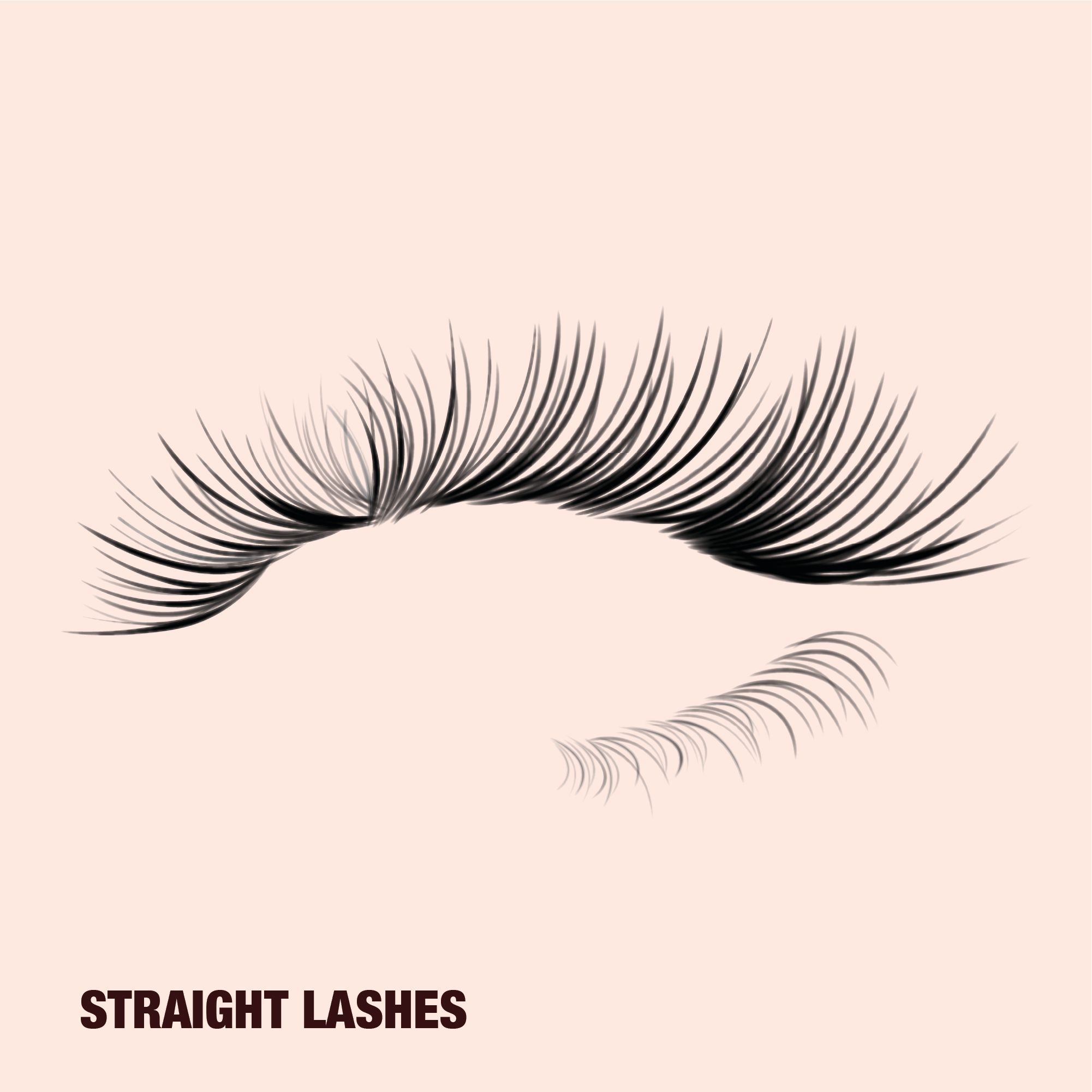 Straight lashes Straight eyelashes that point outwards without curling