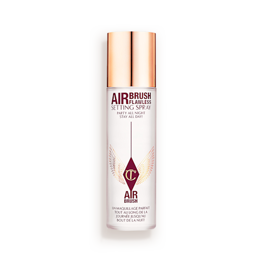 Airbrush Flawless Setting Spray closed Charlotte Tilbury Airbrush Flawless Setting Spray bottle with a 'Best Seller' badge.