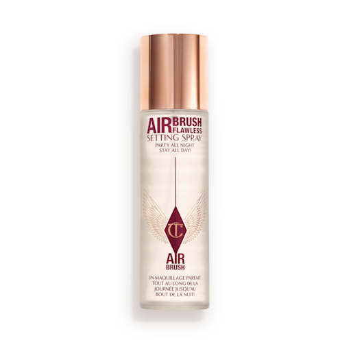 Airbrush Flawless Setting Spray closed Charlotte Tilbury Airbrush Flawless Setting Spray bottle with a 'Best Seller' badge.