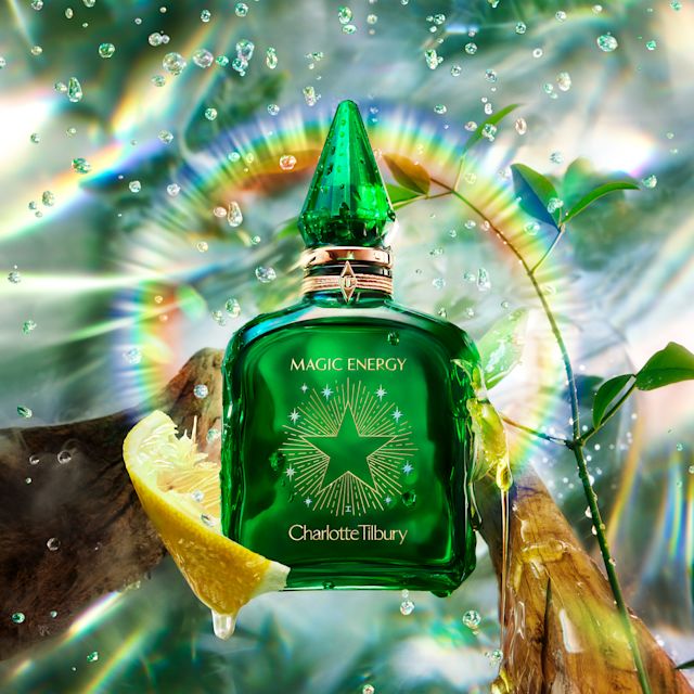 Magic Energy art Magic Energy fragrance bottle artwork with rainbow backdrop