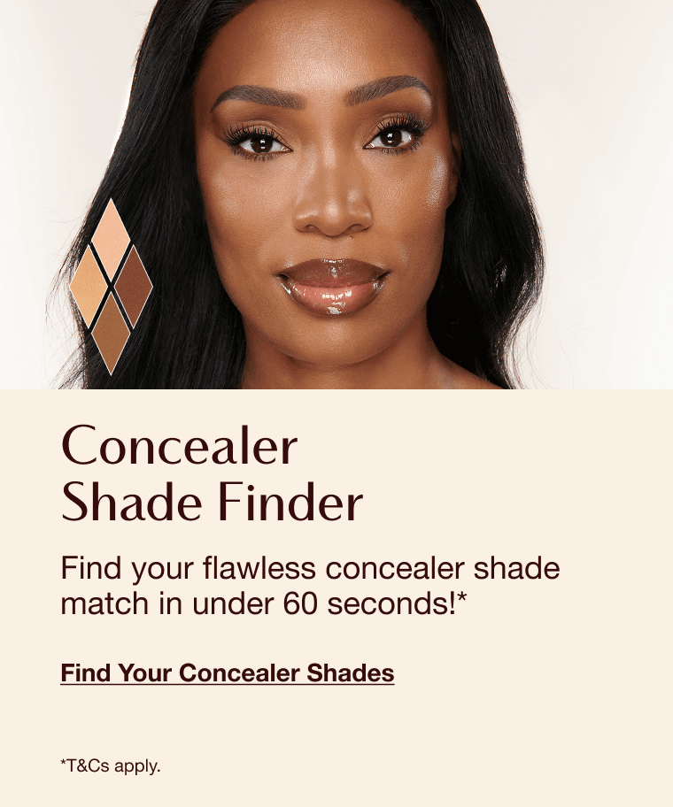 Find your flawless concealer shade match in under 60 seconds! Concealer Shade Finder featuring a person with flawless makeup and concealer swatches, with text inviting users to find their perfect concealer shade in under 60 seconds.
