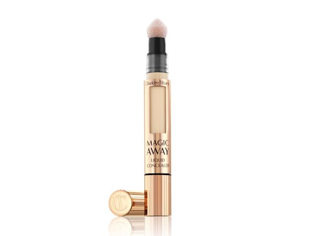 Magic Away Liquid Concealer open A liquid concealer in a light shade, in golden-coloured packaging with its lid removed.