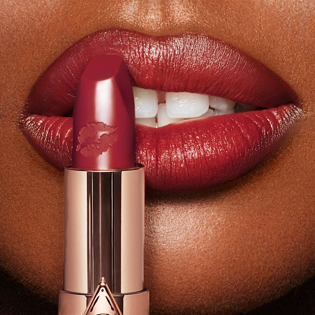 Wine Red Lipstick close up Model wearing Viva La Vergara wine red lipstick
