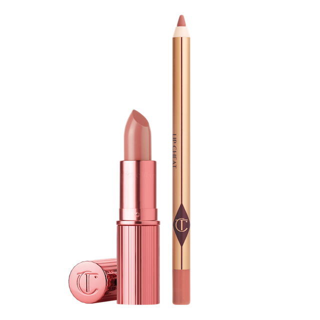 Icon Baby Lip Kit packshot for blog Hollywood Beauty Icon Lipstick and Lip Cheat in warm rose-nude Icon Baby