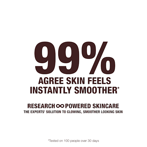 Super Radiance Resurfacing Facial claim White-coloured banner with text that reads, '99% agree skin felt instantly smoother. Research-powered skincare. The experts' solution to glowing, smoother looking skin.