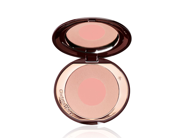 Cheek To Chic in First Love open An open, mirrored-lid two-tone blush in cashmere and nude pink shade.