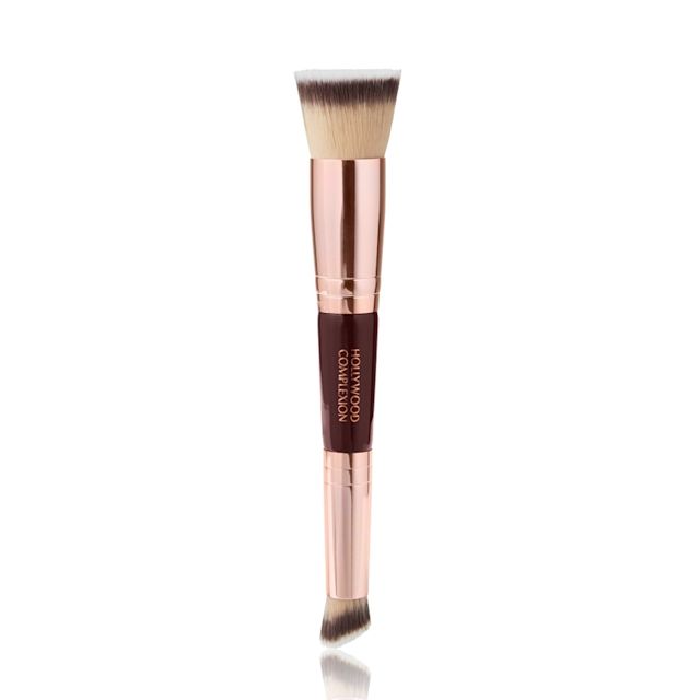 Hollywood Complexion Brush packshot for blog Hollywood Complexion Brush, a double-ended, synthetic makeup brush for blending out creams and liquids