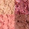Instant Eye Palette in pillow Talk swatches Close-up swatches of four eyeshadows in matte and shimmery shades of golden, peach, magenta, and brown.