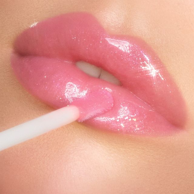 Pinkgasm Jewel Lips close up Model wearing Pinkgasm Jewel Lips for a Y2K inspired makeup look