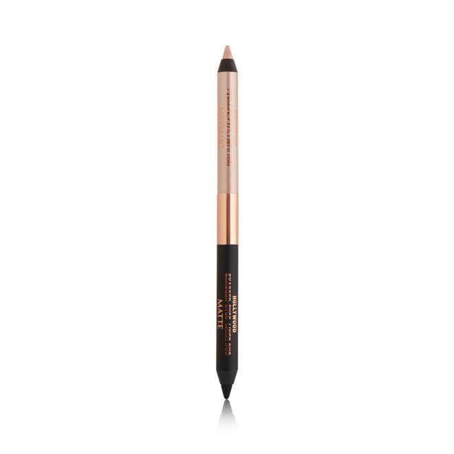 Black and champagne-nude eyeliner duo pencil in nude beige and black-colour scheme. 