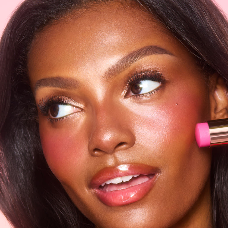 Watermelon blush look Model wears Pinky Glow for a watermelon blush look