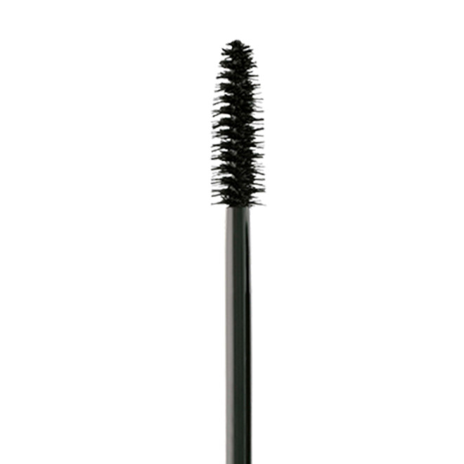 A black-coloured mascara wand with thin, close together bristles.