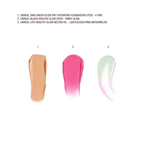 UNREAL FOUNDATION + PINKY GLOW SWATCH + JUICYLICIOUS PINK WATERMELON SWATCH UNREAL FOUNDATION + PINKY GLOW SWATCH + JUICYLICIOUS PINK WATERMELON SWATCH