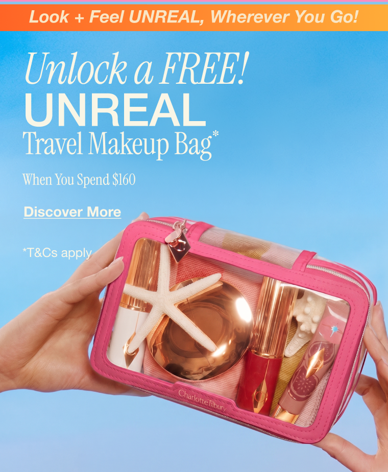Look + Feel UNREAL, Wherever You Go! Unlock a FREE! Unreal Travel Makeup Bag* Look + Feel UNREAL, Wherever You Go! Unlock a FREE! Unreal Travel Makeup Bag*