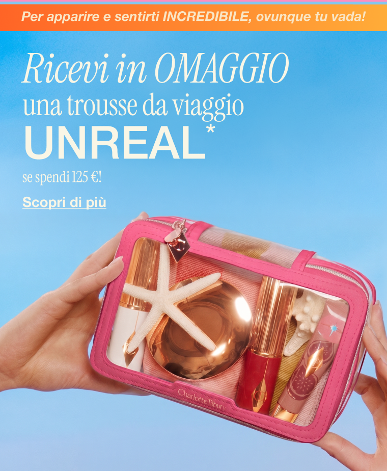 Per apparire e sentirti INCREDIBILE, ovunque tu vada! RICEVI IN OMAGGIO una trousse da viaggio Unreal* Per apparire e sentirti INCREDIBILE, ovunque tu vada! RICEVI IN OMAGGIO una trousse da viaggio Unreal*