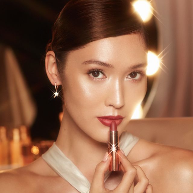 Berry Red Lipstick model shot Aimee wearing Walk of No Shame berry red lipstick