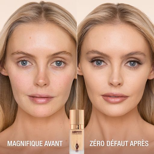 AVANT ET APRÈS DU AIRBRUSH FLAWLESS FOUNDATION teinte 4 Warm (Chaud) AVANT ET APRÈS DU AIRBRUSH FLAWLESS FOUNDATION teinte 4 Warm (Chaud)
