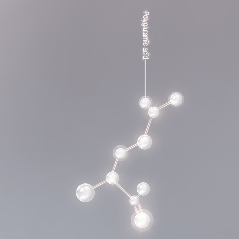 Glowing, pearly-white polyglutamic acid molecules.