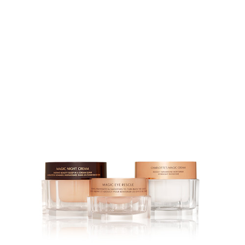 Magic Skin Trilogy Closed Packshot Charlotte's Magic Cream, Magic Eye Rescue and Magic Night Cream closed pack shots