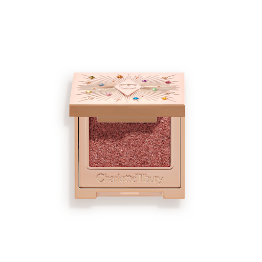 Hypnotising Pop Shot in Lovers Diamond open An open, single-pan eyeshadow with a mirrored lid in an iridescent rustic red shade with very fine shimmer.