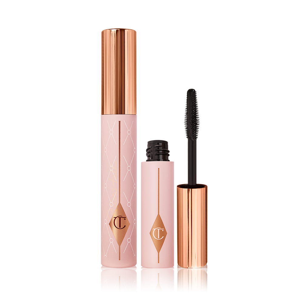 Pillow Talk Push Up Lashes! Kit packshot for blog Pillow Talk Push Up Lashes! Kit includes a full-sized and travel-sized version of Charlotte's vertical lift-effect mascara