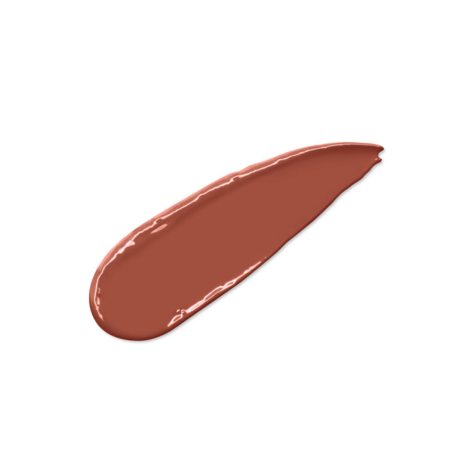 Swatch of a rosy terracotta coral lipstick with a satin-finish.