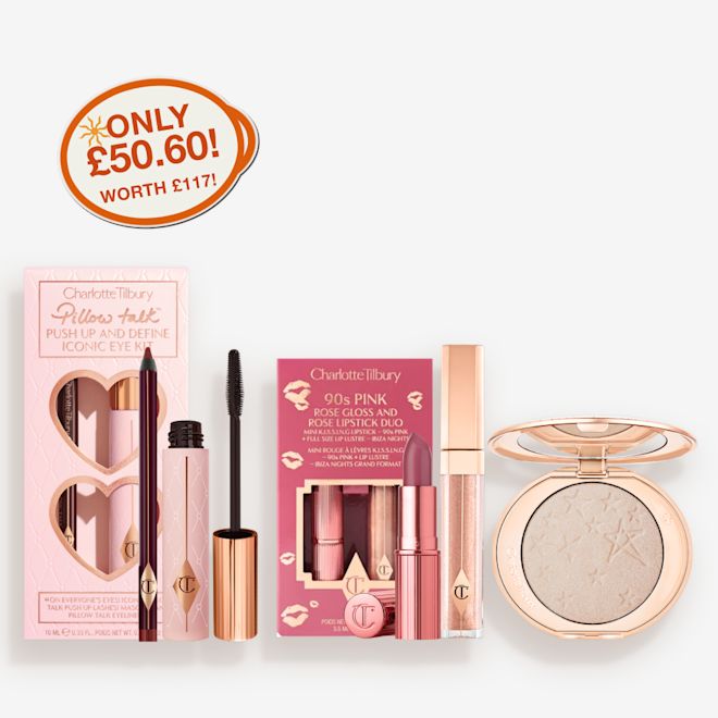 PILLOW TALK EYES, 90s PINK LIPS + HOLLYWOOD GLOW KIT - UK PILLOW TALK EYES, 90s PINK LIPS + HOLLYWOOD GLOW KIT - UK