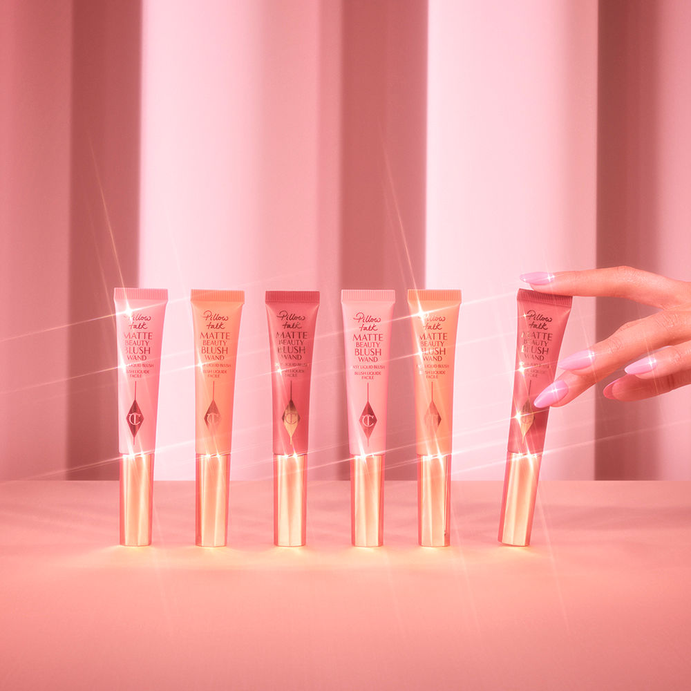 Matte Beauty Blush Wands still life 3 shades of Charlotte's Matte Beauty Blush Wand liquid blushes lined up