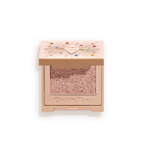 Hypnotising Pop Shot in Rose Gold open Single-pan eyeshadow compact with an iridescent rose gold eyeshadow with very fine shimmer.