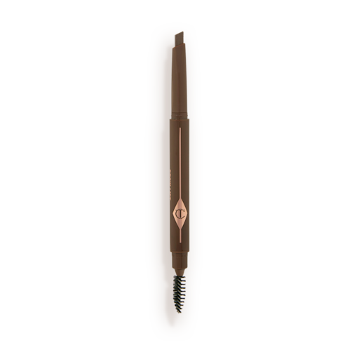 Brow Lift in Natural Brown open An open, double-ended eyebrow pencil and spoolie brush duo in a natural brown shade with natural-brown-coloured packaging