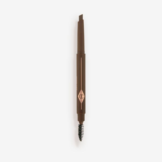 Brow Lift in Natural Brown open An open, double-ended eyebrow pencil and spoolie brush duo in a natural brown shade with natural-brown-coloured packaging