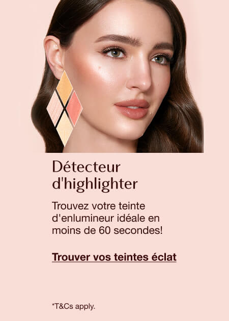 FRCA highlighter-inline Highlighter Shade Finder featuring a person with highlighted makeup and text inviting users to find their perfect highlighter shade in under 60 seconds.
