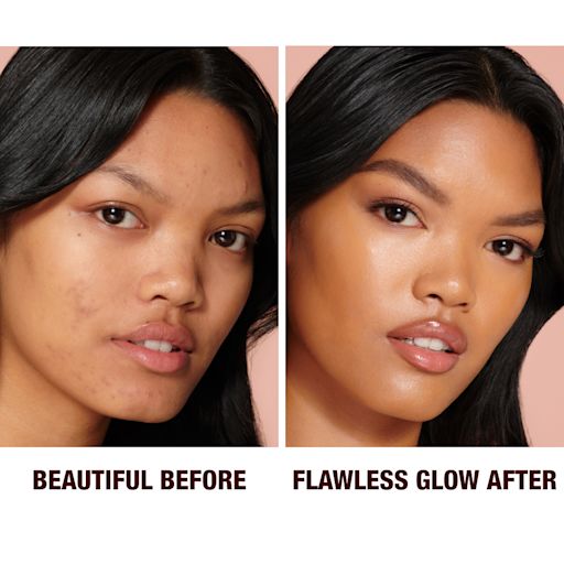 Hollywood Flawless Filter shade 5 before and after on medium-tone model Hollywood Flawless Filter shade 5 before and after on medium-tone model