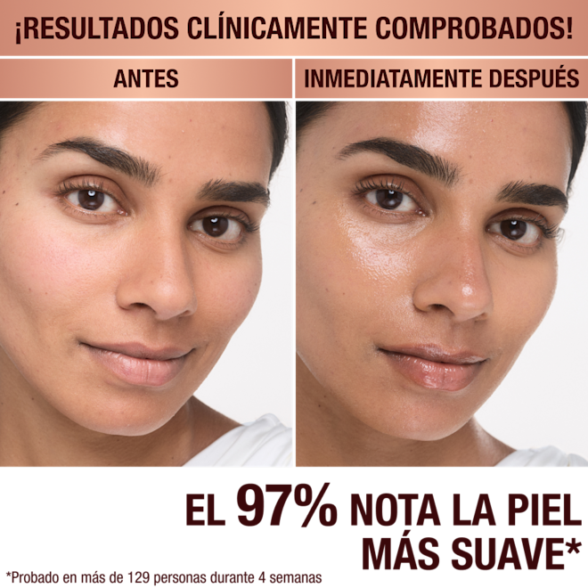 Antes y después de la aplicación de Magic Cream en una modelo Antes y después de la aplicación de Magic Cream en una modelo