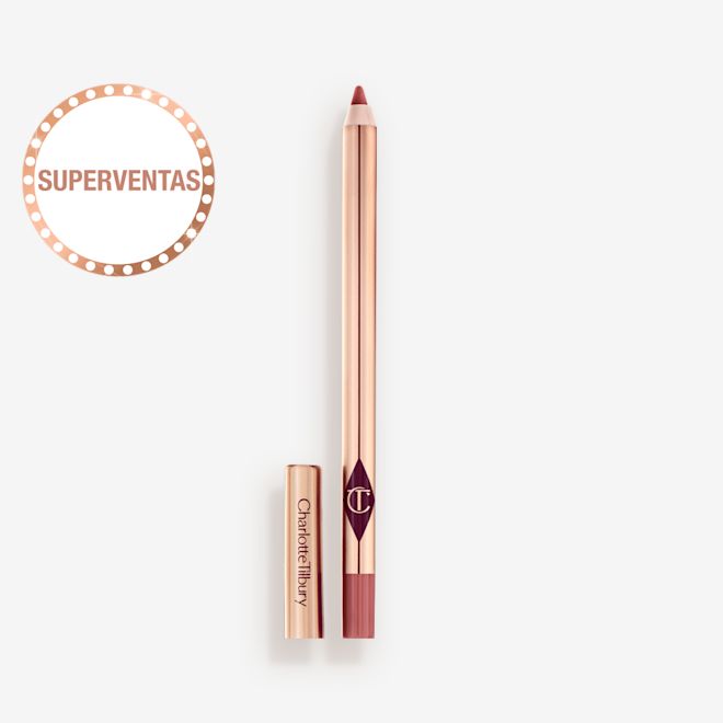 Lápiz de labios Lip Cheat en Pillow Talk 2 Medium sin tapa Lápiz de labios tamaño normal en tono nude rosa sin tapa y envase de color dorado brillante.