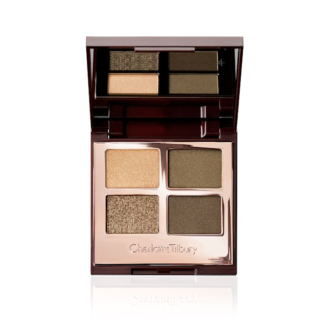 The Rebel Luxury Palette packshot for blog The Rebel Luxury Palette with four green and gold-toned eyeshadows