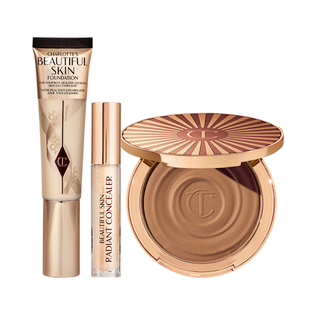 Beautiful Skin 3 Step Routine packshot for blog Beautiful Skin makeup routine including Beautiful Skin foundation, concealer and bronzer