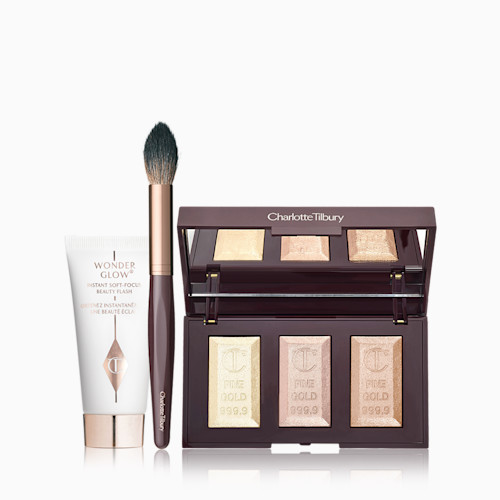 Sun Kissed Glowing Kit Wonderglow, Powder & Sculpt Brush and Bar of Gold Highligher