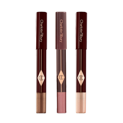 Colour Chameleon Trio Three, chubby eyeshadow sticks in shimmery shades of purple, bronze, and russet rose.