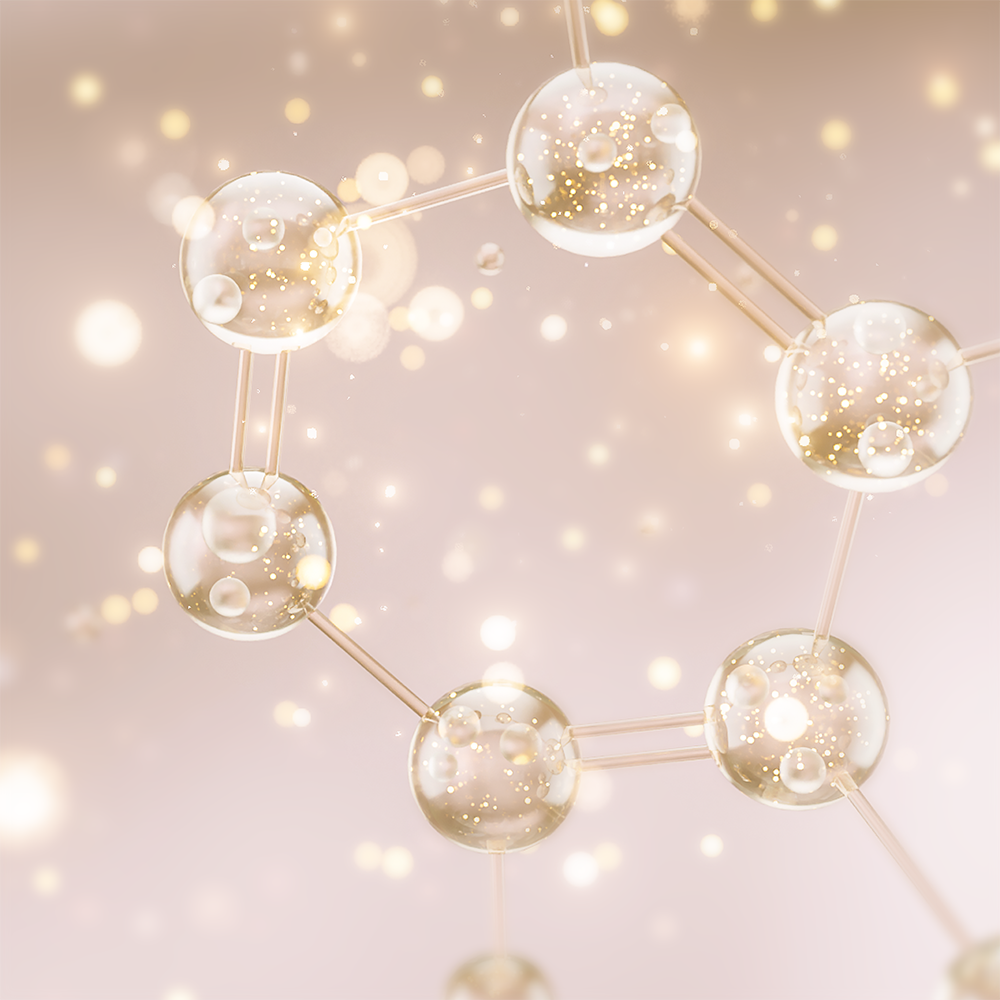 Niacinamide molecules Close-up of niacinamide molecules under a microscope.