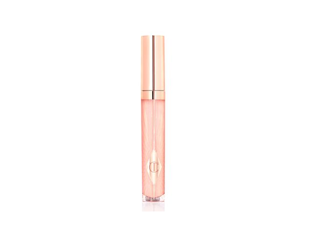 Collagen Lip Bath in Refresh Rose A sheer pink lip gloss with a rose gold coloured lid and the iconic CT logo on the tube.