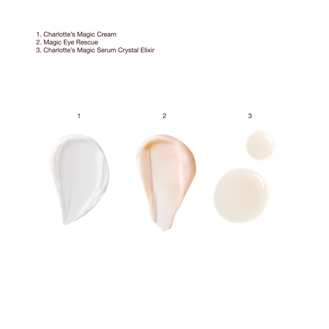 Magic Cream +Magic Serum + Magic Eye Rescue - Texture swatch Magic Cream +Magic Serum + Magic Eye Rescue - Texture swatch