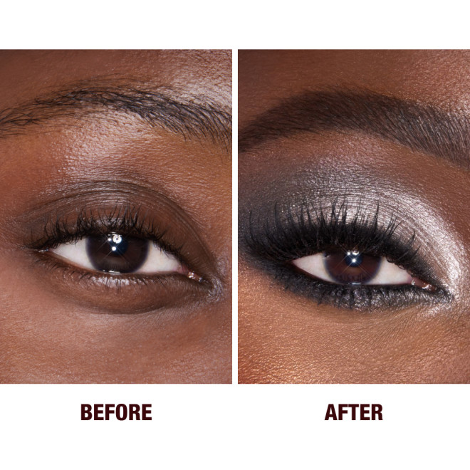 The Beautyverse Palette Before and After Application on Deep Skin Tone Model - Silver Look